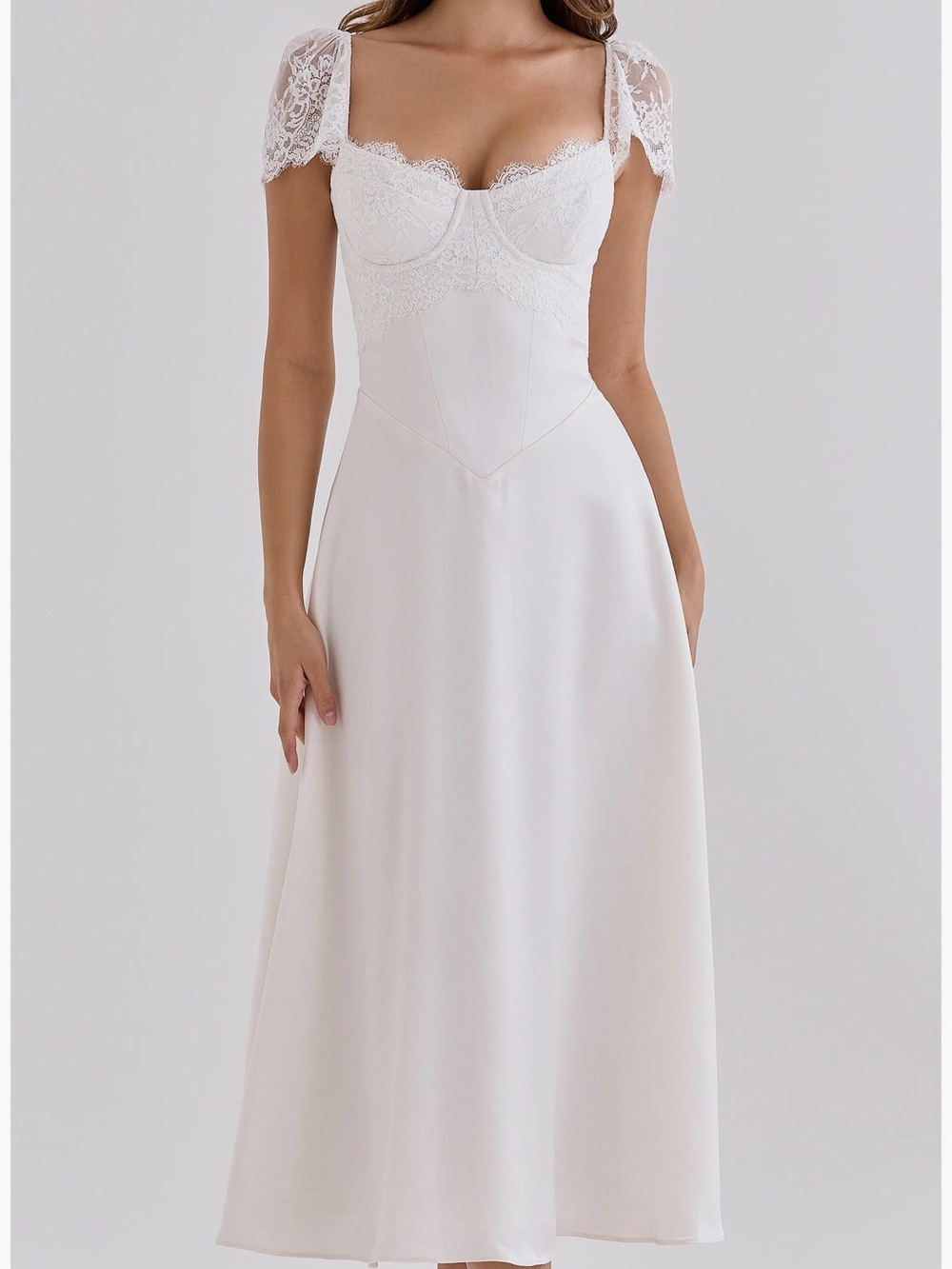 House Of Cb Selena White Lace Bodice A-Line Dress